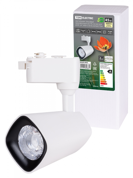 Светильник трековый однофазный LED TRL-02-045-WW 45 Вт, 24град, 3000 К, 90 Ra, белый, TDM Светильники на трехфазный шинопровод Sveto Element 3 Светильник трековый однофазный LED TRL-02-045-WW 45 Вт, 24град, 3000 К, 90 Ra, белый, TDM Светильники на трехфазный шинопровод светодиодные led светильники в Москве 3